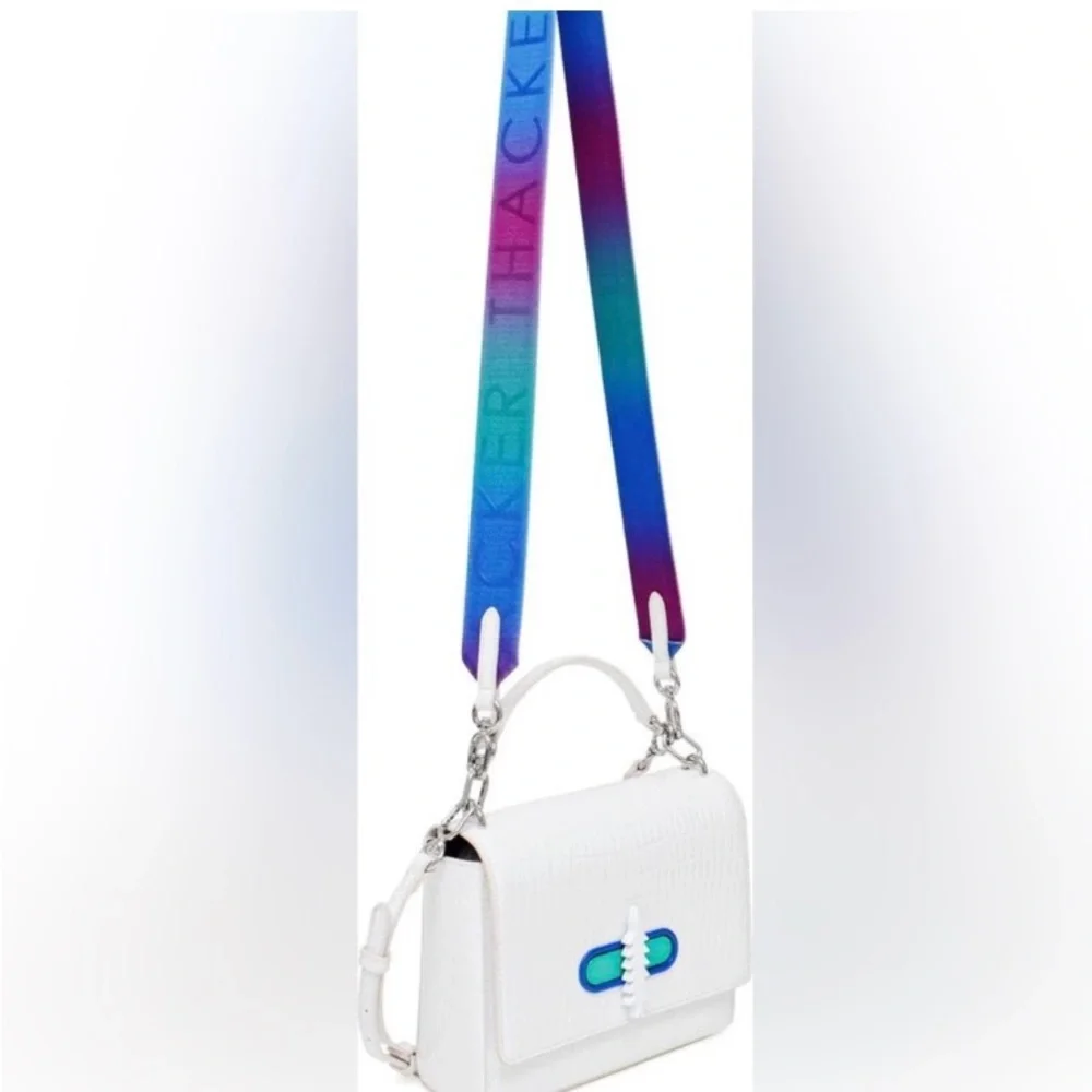 White Croc-Embossed Women's Bag with Multicolor Strap - Picture 3 of 6